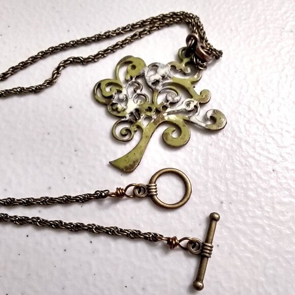 Tree of Life! Patina Painted Bronze Necklace & Earrings Set | Mossy Oak Colors - Picture 5 of 11